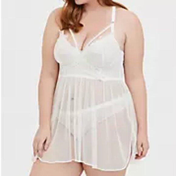 🆕 3X WHITE MESH & LACE APPLIQUE UNDERWIRE BABYDOLL - Picture 2 of 6